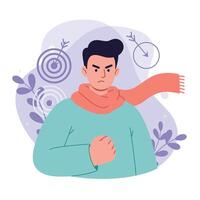 Angry man with clenched fist and red scarf expressing frustration and determination in illustration vector