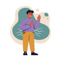 Man showing stop gesture with hand rejecting something in casual clothing illustration vector