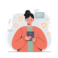 Woman Using Tablet with Online Privacy and Security Concept Illustration in Soft Colors vector