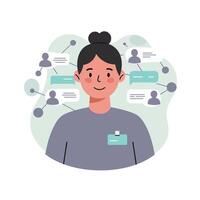 Woman communicating with social network connections and message bubbles illustration for social interaction and online communication concepts vector