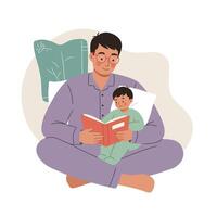 Father Reading Book to Child in Cozy Home Setting Family Bonding and Early Learning Moment vector
