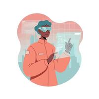 Scientist using augmented reality interface in futuristic laboratory with digital data visualization and modern technology vector
