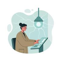 Woman working with a touchscreen control panel in a modern technology environment illustration vector