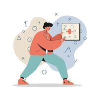 Man Holding Mathematical Formula Board with Algebra Symbols in Casual Outfit Walking Pose vector