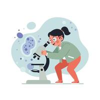 Young girl scientist looking into microscope exploring biology concepts in educational science lab environment vector