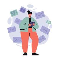 Person Managing Multiple Email Messages on Digital Device Concept Illustration for Communication and Productivity vector