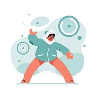 Child playing with snowballs in winter coat and hat with abstract background illustration vector