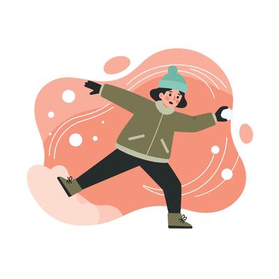 Child playing outdoors winter snow wearing green jacket and teal hat in cold weather activity illustration