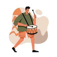 Man Playing Drum with Mallet in Casual Outfit on Abstract Background Illustration vector