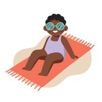 Child relaxing on beach towel wearing sunglasses summer style illustration vector