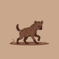 Spotted brown hyena walking on beige background illustration in simple style vector