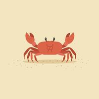 Red crab illustration with simple design on beige background for marine life and ocean themes vector