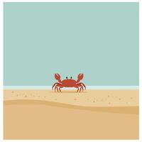 Crab on sandy beach with blue sky background illustration in minimal style vector