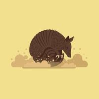 Armadillo rolling in dust illustration with brown and beige color palette for wildlife design elements vector