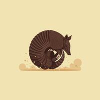 Armadillo curled up in defensive position with brown tones on beige background illustration vector