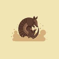 Armadillo curled up in resting position with detailed brown shell illustration natural style vector