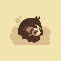 Armadillo curled up in defensive pose with brown tones and beige background illustration vector