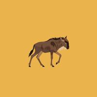 Wildebeest walking on plain illustration with brown and yellow color scheme natural animal design vector