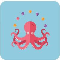Octopus with colorful shells in circular pattern on light blue background illustration vector