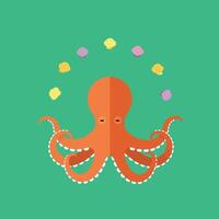 Octopus with colorful bubbles in flat design style on green background illustration vector