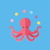 Octopus with colorful seashells underwater marine animal illustration in blue background vector