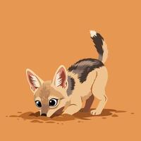 Small dog sniffing ground illustration with brown background and playful puppy pose vector