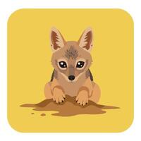 Cute wild jackal resting on dirt mound with alert expression in nature background illustration vector