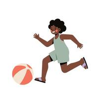 Child playing with colorful beach ball running in summer outdoors illustration vector