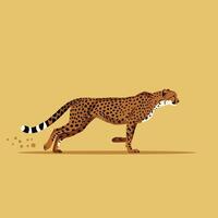 Cheetah running fast with spotted fur on yellow background illustration vector
