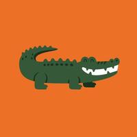 Crocodile illustration on orange background with simple cartoon style animal design image vector