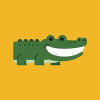 Crocodile cartoon illustration with big smile on yellow background design for kids and fun projects vector