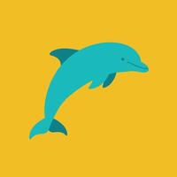 Dolphin illustration in flat design with turquoise and yellow background marine animal graphic vector