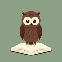Owl perched on open book educational wisdom and knowledge concept illustration vector
