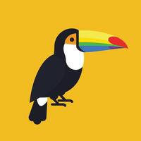 Toucan bird with colorful beak on yellow background illustration in flat design style vector