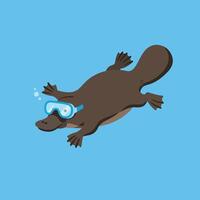 Platypus swimming underwater wearing blue goggles illustration in square format vector