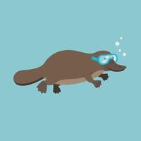 Platypus swimming underwater with snorkeling mask in blue background illustration vector