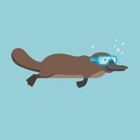 Platypus swimming underwater with blue diving goggles in playful aquatic scene illustration vector