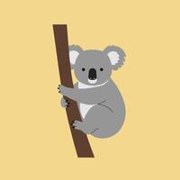 Koala climbing tree branch illustration with neutral background in simple style vector
