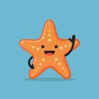 Starfish character waving with happy expression on blue background illustration vector