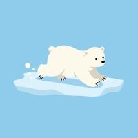 Polar bear running on floating ice with blue background illustration for wildlife and arctic themes vector