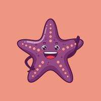 Purple starfish cartoon character smiling with happy expression on peach background illustration vector