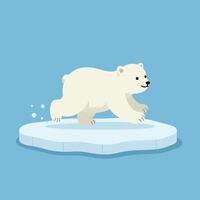 Polar bear walking on floating ice in arctic environment with blue background illustration vector
