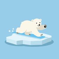Polar bear walking on floating ice block in cold environment illustration with blue background vector