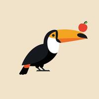 Toucan bird with orange beak balancing red apple on beak illustration artwork vector