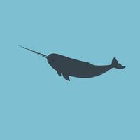 Narwhal silhouette swimming in blue ocean background illustration design vector