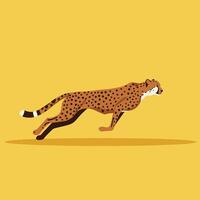 Cheetah running fast in motion with yellow background illustration for wildlife and nature themes vector