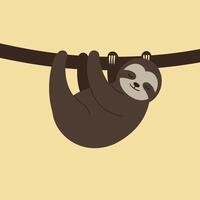 Sloth hanging from tree branch with calm expression illustration in simple style vector