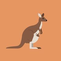 Kangaroo with joey in pouch flat illustration on orange background natural wildlife marsupial animal design vector