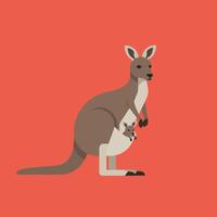 Kangaroo with joey in pouch illustration on red background for wildlife and nature designs vector
