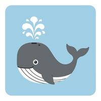 Cute smiling gray whale spouting water in simple flat style illustration on blue background image vector